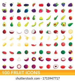 100 fruit icons set. Cartoon illustration of 100 fruit icons vector set isolated on white background