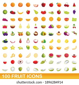 100 fruit icons set. Cartoon illustration of 100 fruit icons vector set isolated on white background