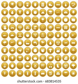 100 fruit icons set gold
