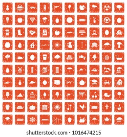 100 fruit icons set in grunge style orange color isolated on white background vector illustration