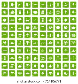 100 fruit icons set in grunge style green color isolated on white background vector illustration