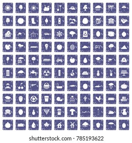 100 fruit icons set in grunge style sapphire color isolated on white background vector illustration