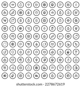 100 fruit icons set. Outline illustration of 100 fruit icons vector set isolated on white background