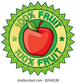 100% fruit label (apple sign, seal, symbol)