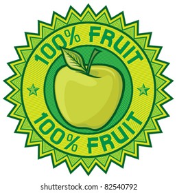 100% fruit label (apple sign, seal, symbol)