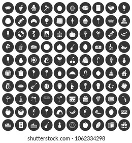 100 fruit party icons set in simple style white on black circle color isolated on white background vector illustration