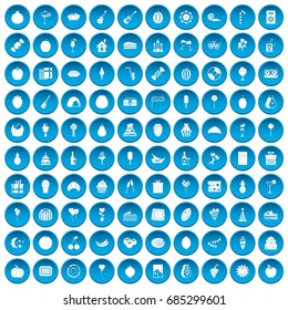 100 fruit party icons set blue