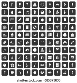 100 fruit party icons set in black color isolated vector illustration