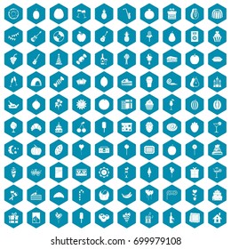 100 fruit party icons set in sapphirine hexagon isolated vector illustration