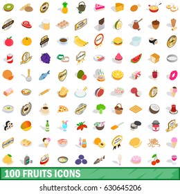 100 fruits icons set in isometric 3d style for any design vector illustration