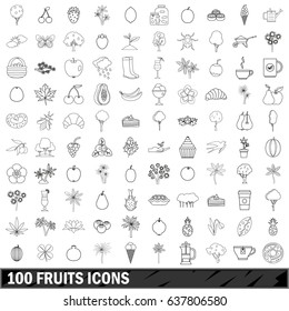 100 fruits icons set in outline style for any design vector illustration