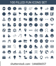 100 fun icons. Trendy fun icons white background. Included filled icons such as confused emot, bicycle, carousel, skate rollers, nerd emoji, duck. fun icon for web and mobile.