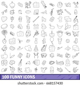 100 funny icons set in outline style for any design vector illustration