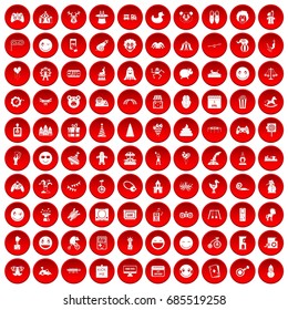 100 funny icons set in red circle isolated on white vectr illustration