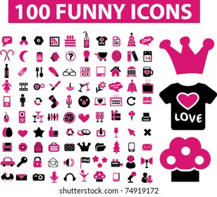 100 funny icons, signs, vector