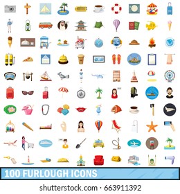 100 furlough icons set in cartoon style for any design vector illustration