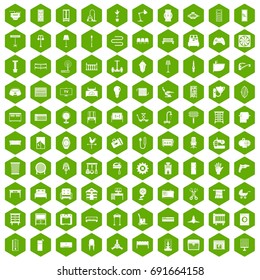 100 furnishing icons set in green hexagon isolated vector illustration