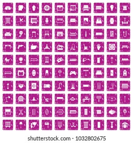 100 furnishing icons set in grunge style pink color isolated on white background vector illustration