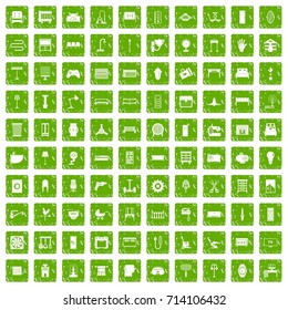 100 furnishing icons set in grunge style green color isolated on white background vector illustration