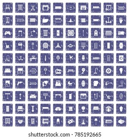100 furnishing icons set in grunge style sapphire color isolated on white background vector illustration