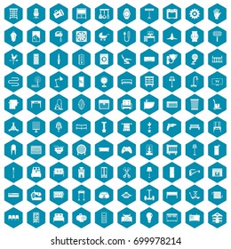 100 furnishing icons set in sapphirine hexagon isolated vector illustration