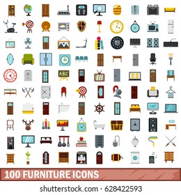 100 furniture icons set in flat style for any design vector illustration