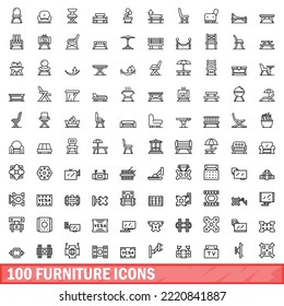 100 furniture icons set. Outline illustration of 100 furniture icons vector set isolated on white background