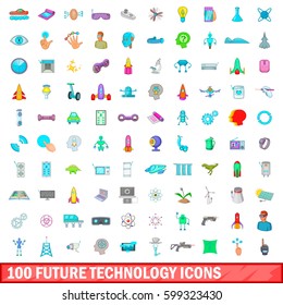 100 future technology icons set in cartoon style for any design vector illustration