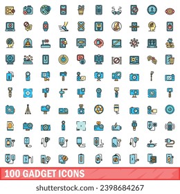 100 gadget icons set. Color line set of gadget vector icons thin line color flat on white