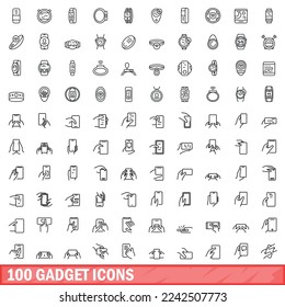 100 iconos de gadget configurados. Ilustración de esquema de 100 iconos de gadget conjunto de vectores aislados en fondo blanco