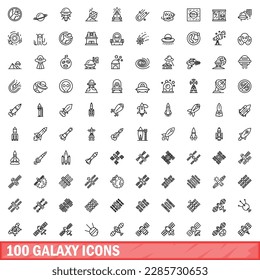 100 galaxy icons set. Outline illustration of 100 galaxy icons vector set isolated on white background