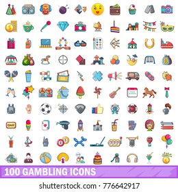 100 gambling icons set. Cartoon illustration of 100 gambling vector icons isolated on white background