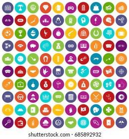100 gambling icons set in different colors circle isolated vector illustration