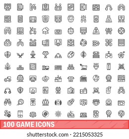 100 game icons set. Outline illustration of 100 game icons vector set isolated on white background