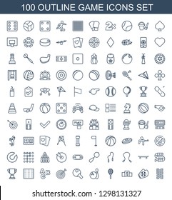 100 game icons. Trendy game icons white background. Included outline icons such as domino, baseball glove, ranking, tennis rocket, bowling, table tennis. game icon for web and mobile.
