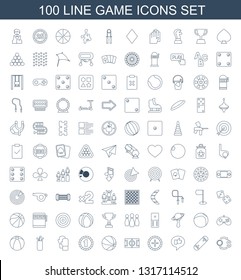 100 game icons. Trendy game icons white background. Included line icons such as Casino chip and money, skating, thumb up, Roulette, football pitch. game icon for web and mobile.