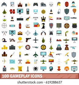 100 gameplay icons set in flat style for any design vector illustration
