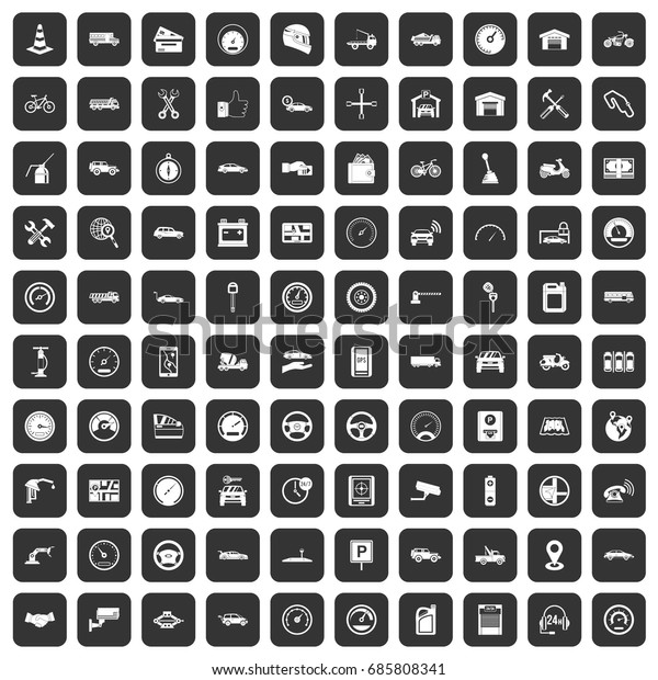100 garage icons set in black color isolated\
vector illustration