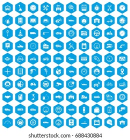 100 garage icons set in blue hexagon isolated vector illustration