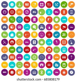 100 garage icons set in different colors circle isolated vector illustration
