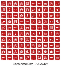 100 garage icons set in grunge style red color isolated on white background vector illustration