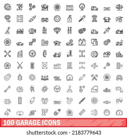 100 garage icons set. Outline illustration of 100 garage icons vector set isolated on white background