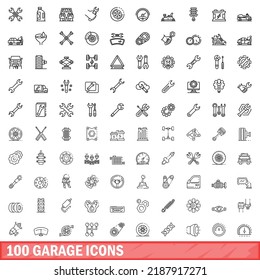 100 garage icons set. Outline illustration of 100 garage icons vector set isolated on white background