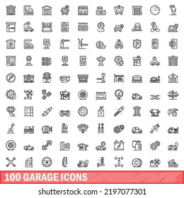 100 garage icons set. Outline illustration of 100 garage icons vector set isolated on white background