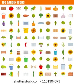 100 garden icon set. Flat set of 100 garden vector icons for web design