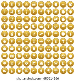 100 garden icons set gold