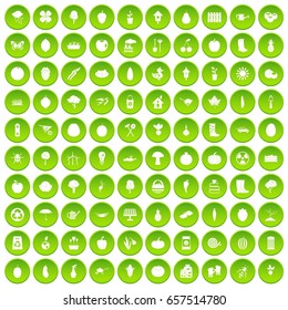 100 garden icons set green circle isolated on white background vector illustration