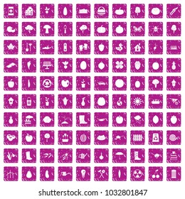 100 garden icons set in grunge style pink color isolated on white background vector illustration