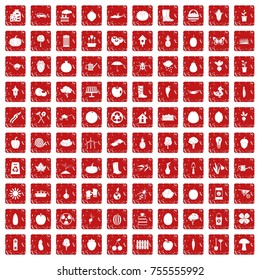 100 garden icons set in grunge style red color isolated on white background vector illustration