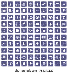 100 garden icons set in grunge style sapphire color isolated on white background vector illustration